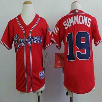 Braves #19 Andrelton Simmons Red Cool Base Stitched Youth MLB Jersey