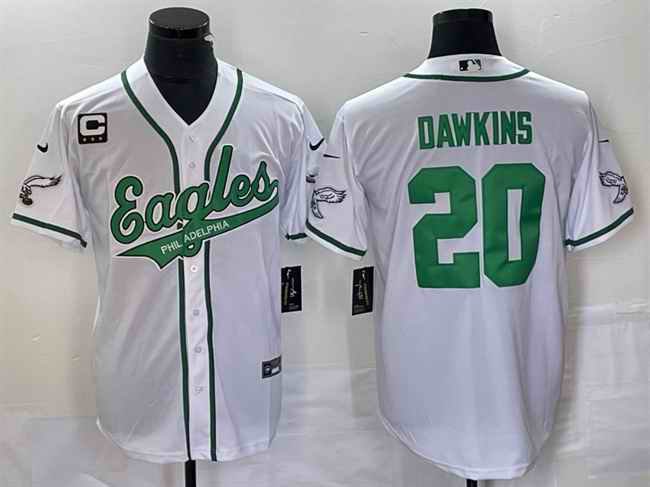 Men's Philadelphia Eagles #20 Brian Dawkins White With 3-star C Patch Cool Base Stitched Baseball Jersey