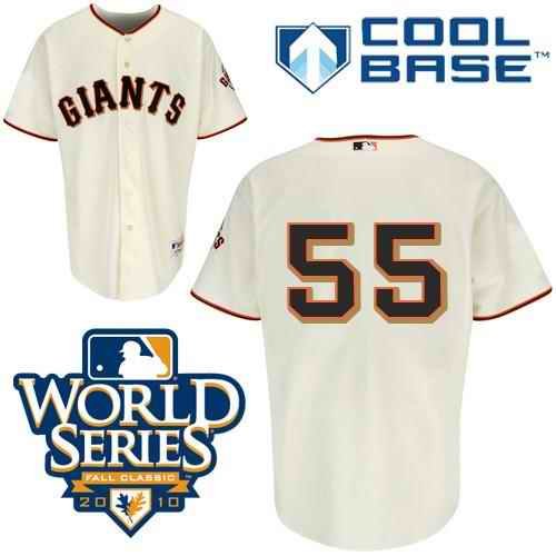 Giants #55 Tim Lincecum Cream Cool Base w/2010 World Series Patch Stitched MLB Jersey