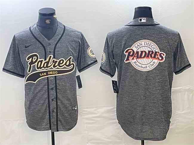 Men's San Diego Padres Gray Team Big Logo Cool Base Stitched Baseball Jersey