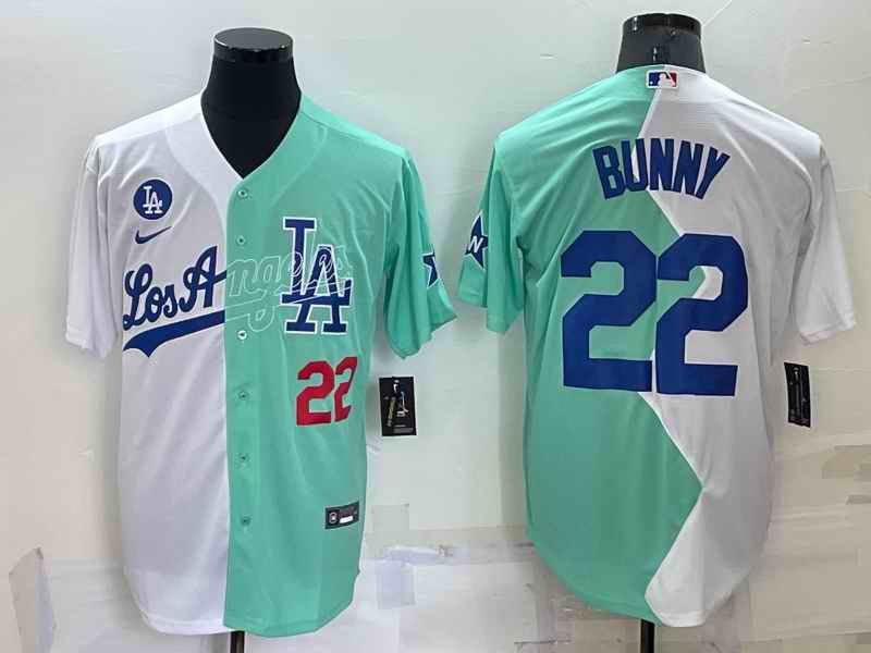 Men's Los Angeles Dodgers #22 Bad Bunny 2022 All-Star White/Green Cool Base Stitched Baseball Jersey