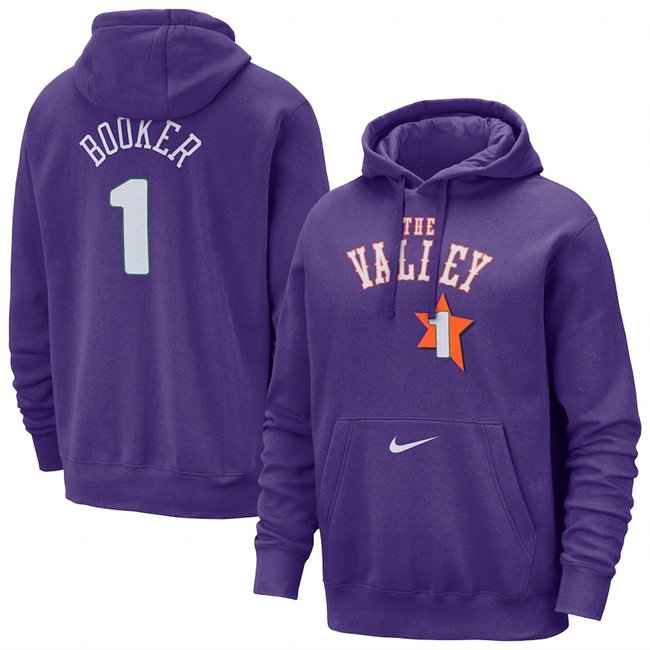 Men's Phoenix Suns #1 Devin Booker Purple 2024/25 City Edition Essential Club Pullover Hoodie