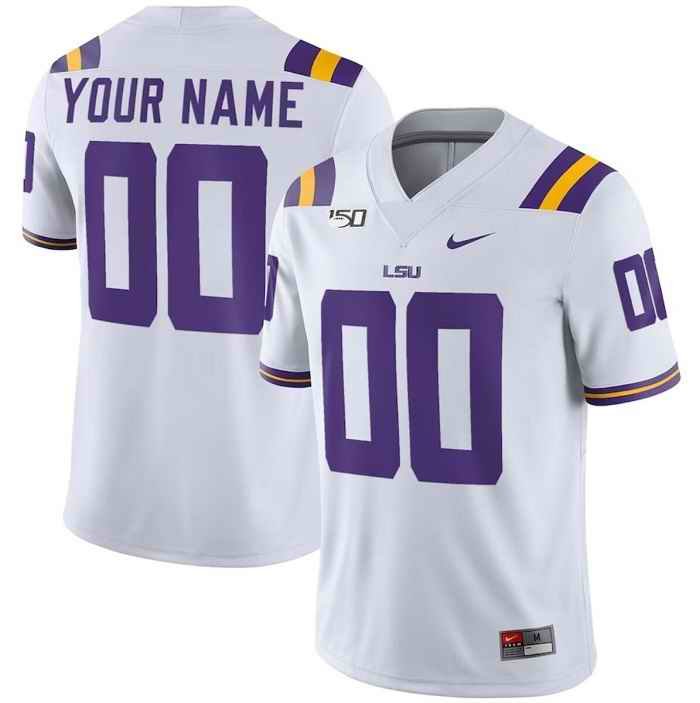 Men's LSU Tigers Active Player Custom White With 150th Patch Limited Stitched Jersey