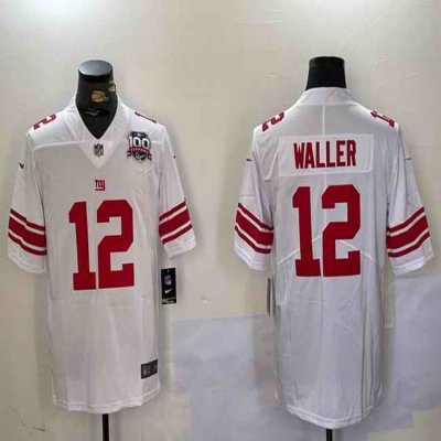 Men's New York Giants #12 Darren Waller White With 100TH Season Patch Vapor Untouchable Limited Stitched Jersey