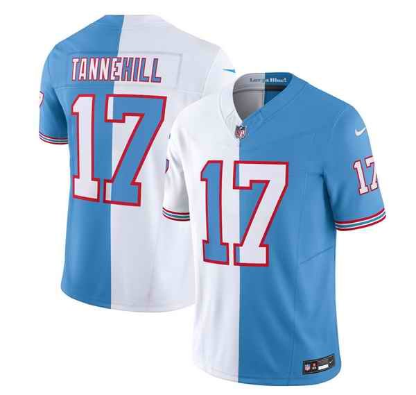 Men's Tennessee Titans #17 Ryan Tannehill White/Blue 2023 F.U.S.E. Split Vapor Limited Throwback Stitched Football Jersey