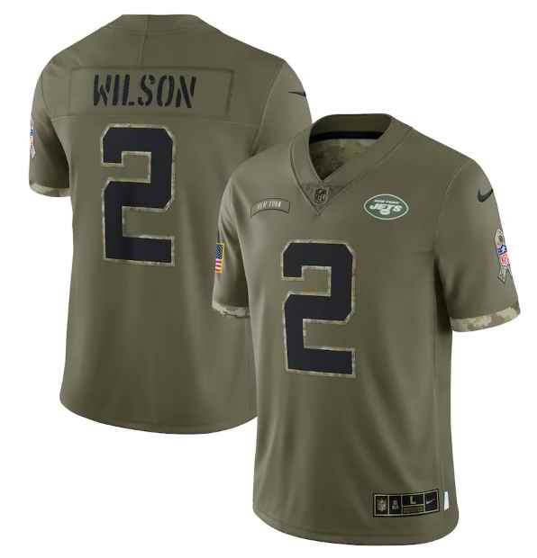 Men's New York Jets #2 Zach Wilson Olive 2022 Salute To Service Limited Stitched Jersey