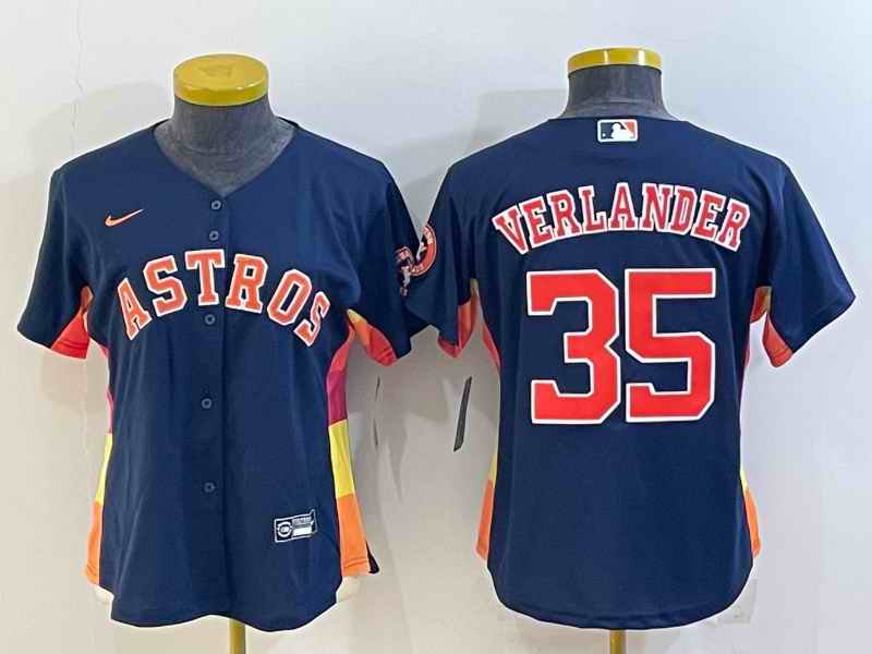 Youth Houston Astros #35 Justin Verlander Navy With Patch Cool Base Stitched Jersey