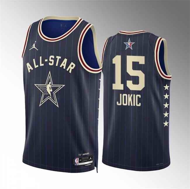 Men's 2024 All-Star #15 Nikola Jokic Navy Stitched Basketball Jersey