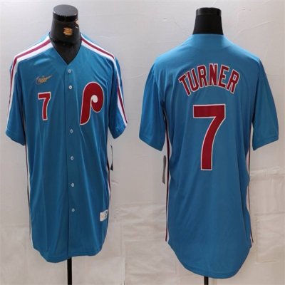 Men's Philadelphia Phillies #7 Trea Turner Blue Cool Base Stitched Jersey