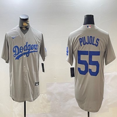 Men's Los Angeles Dodgers #55 Albert Pujols Grey Cool Base Stitched Baseball Jersey