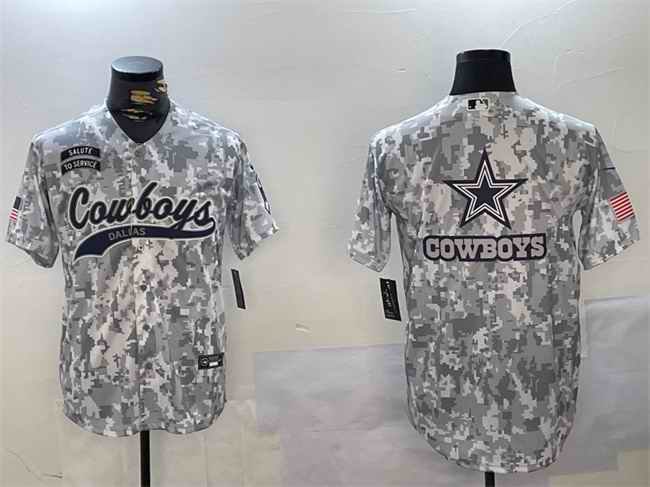 Men's Dallas Cowboys Team Big Logo 2024 Arctic Camo Salute to Service Stitched Baseball Jersey