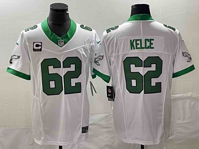 Men's Philadelphia Eagles #62 Jason Kelce White 2023 F.U.S.E. With 4-star C Patch Vapor Untouchable Stitched Football Jersey