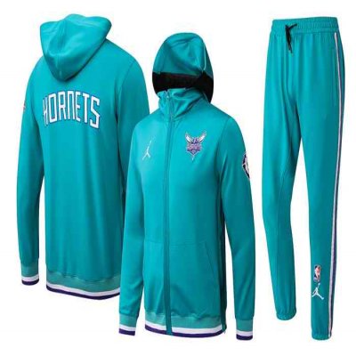 Men's Charlotte Hornets 75th Anniversary Teal Performance Showtime Full-Zip Hoodie Jacket And Pants   Suit