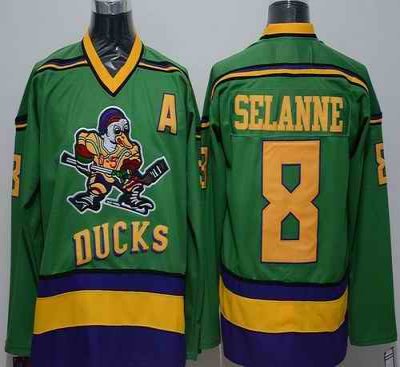 Ducks #8 Teemu Selanne Green CCM Throwback Stitched NHL Jersey