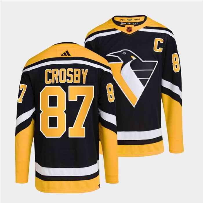 Men's Pittsburgh Penguins #87 Sidney Crosby Black 2022-23 Reverse Retro Stitched Jersey