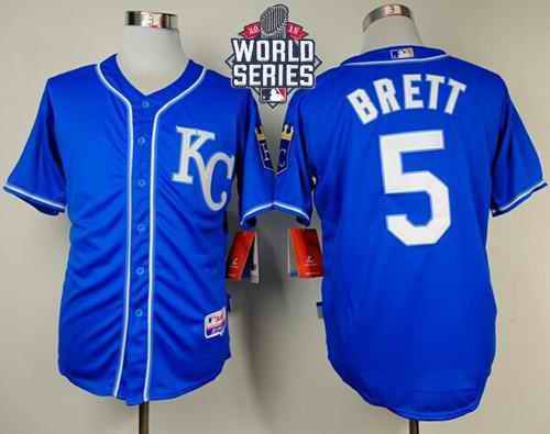 Royals #5 George Brett Light Blue Alternate 2 Cool Base W/2015 World Series Patch Stitched MLB Jersey