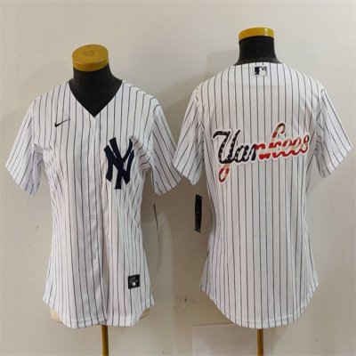 Women's New York Yankees White Team Big Logo Cool Base Stitched Jersey(Run Small)