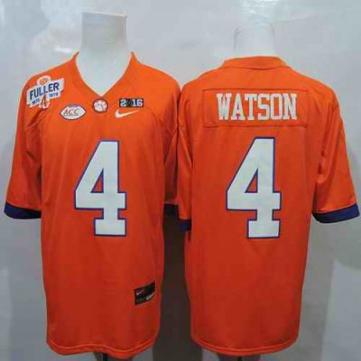 Tigers #4 Deshaun Watson Orange 1975-1978 Fuller 2016 College Football Playoff National Championship Patch Stitched NCAA Jersey