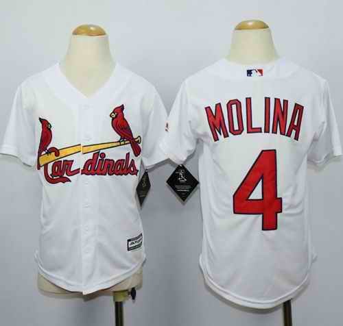 Cardinals #4 Yadier Molina White Cool Base Stitched Youth MLB Jersey