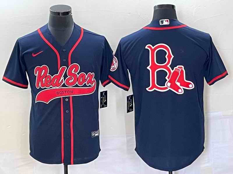 Men's Boston Red Sox Navy With Logo In Back Cool Base Stitched Baseball Jersey