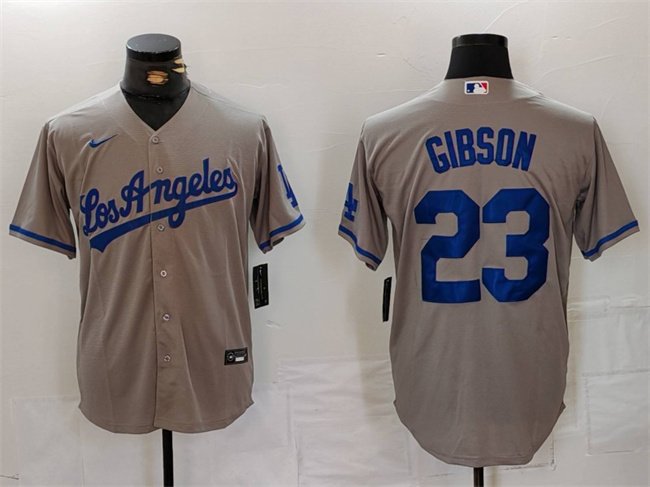 Men's Los Angeles Dodgers #23 Kirk Gibson Grey Cool Base Stitched Baseball Jersey