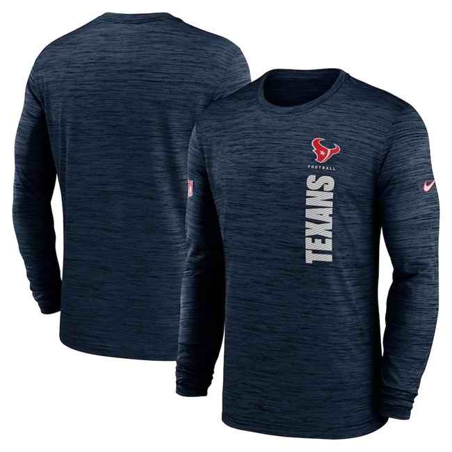 Men's Houston Texans Navy 2024 Sideline Team Velocity Performance Long Sleeve T-Shirt