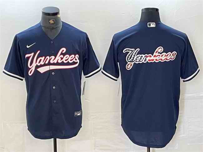 Men's New York Yankees Navy Team Big Logo Cool Base Stitched Baseball Jersey