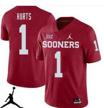 Oklahoma Sooners #1 Jalen Hurts Red Stitched NCAA Jersey