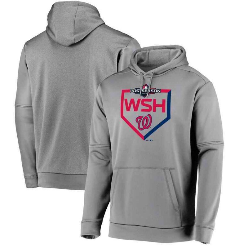 Men's Washington Nationals Grey 2019 Postseason Dugout Pullover Hoodie