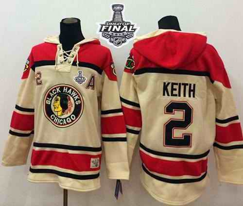 Blackhawks #2 Duncan Keith Cream Sawyer Hooded Sweatshirt 2015 Stanley Cup Stitched NHL Jersey