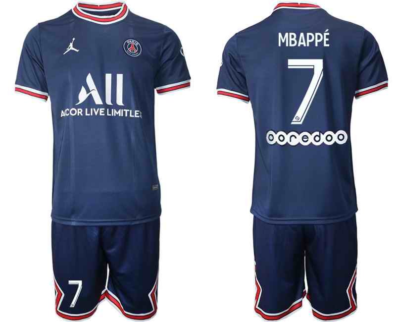 Men's Paris Saint-Germain #7 Mbapp' 2021/22 Blue Soccer Jersey