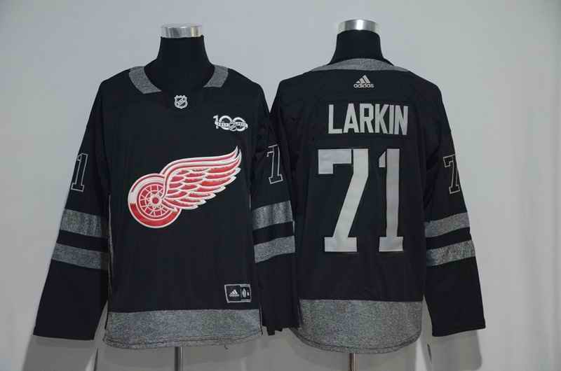 Detroit Red Wings #71 Dylan Larkin Black Men's 1917-2017 100th  Anniversary   Stitched NHL Jersey