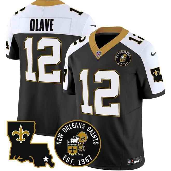 Men's New Orleans Saints #12 Chris Olave Black F.U.S.E. EST. 1967 Patch Vapor Stitched Jersey