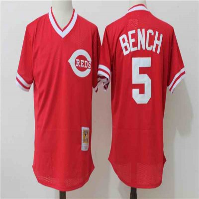 Men's Cincinnati Reds #5 Johnny Bench Mitchell & Ness Red 1983 Authentic Cooperstown Collection Mesh Batting Practice Stitched MLB Jersey