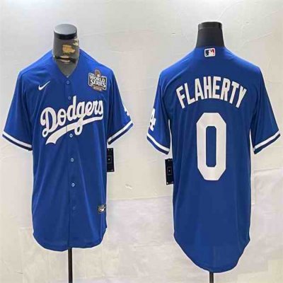 Men's Los Angeles Dodgers #0 Jack Flaherty Royal 2024 World Series Cool Base Stitched Baseball Jersey