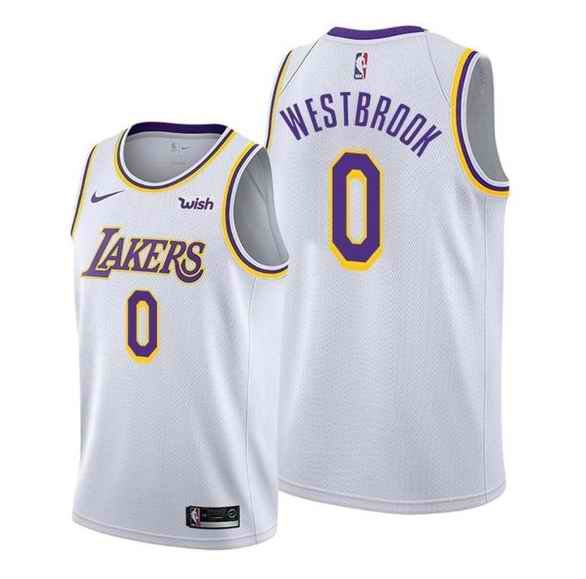 Men's Los Angeles Lakers #0 Russell Westbrook White Stitched Basketball Jersey