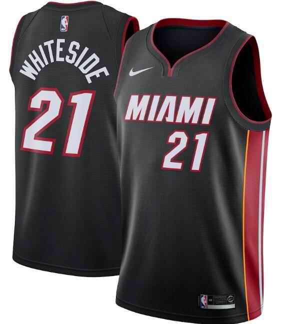 Men's Miami Heat #21 Hassan Whiteside Black Icon Edition Swingman Stitched Jersey