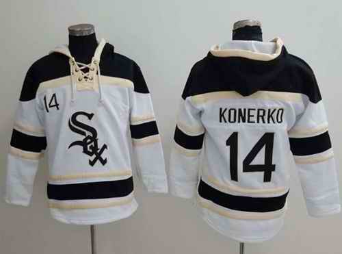 White Sox #14 Paul Konerko White Sawyer Hooded Sweatshirt MLB Hoodie