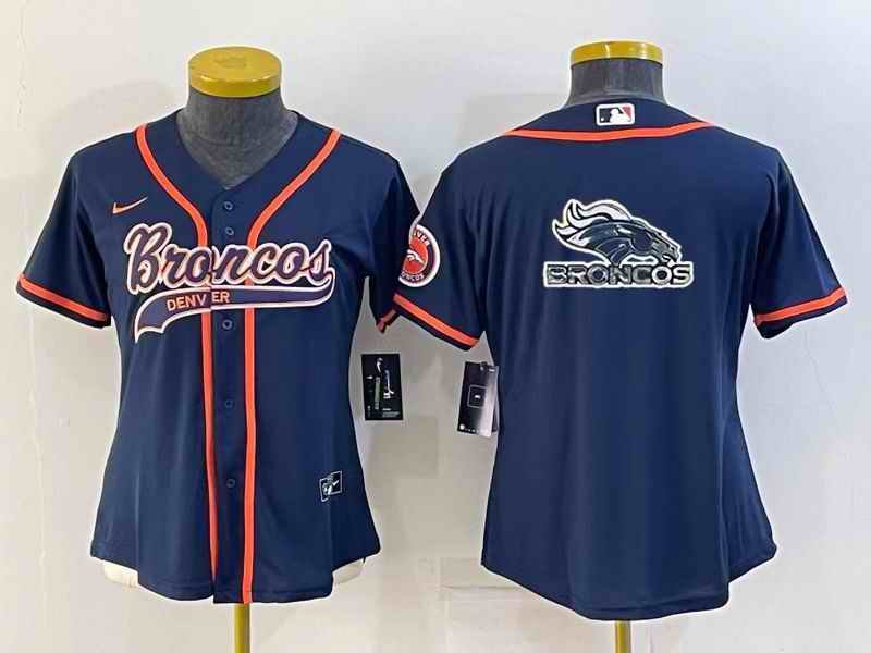 Youth Denver Broncos Navy Team Big Logo With Patch Cool Base Stitched Baseball Jersey