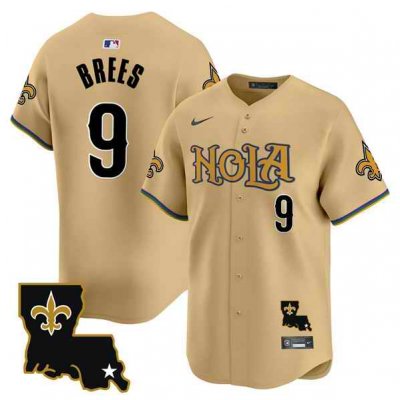 Men's New Orleans Saints #9 Drew Brees Gold Cool Base Stitched Baseball Jersey