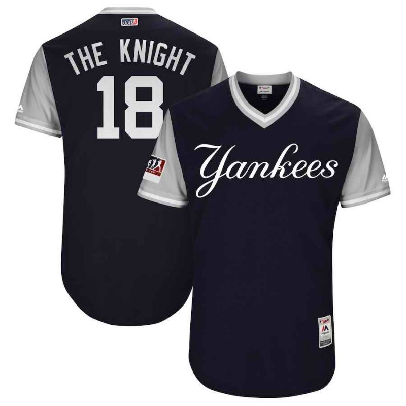 Men's New York Yankees #18 Didi Gregorius The Knight Majestic Navy/Gray 2018 Players' Weekend Authentic Stitched MLB Jersey