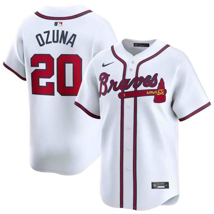 Men's Atlanta Braves #20 Marcell Ozuna White 2024 Home Limited Stitched Baseball Jersey