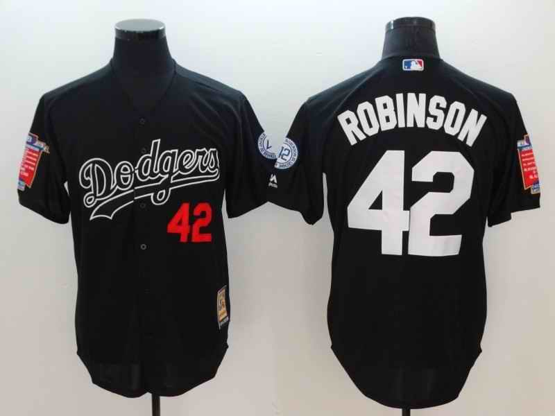 Men's Los Angeles Dodgers Front #42 Jackie Robinson Black Throwback Cool Base Stitched Jersey