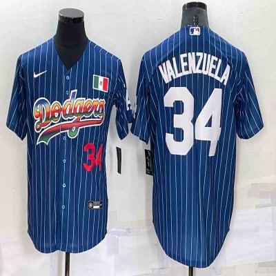 Men's Los Angeles Dodgers #34 Toro Valenzuela Navy Mexico Rainbow Cool Base Stitched Baseball Jersey