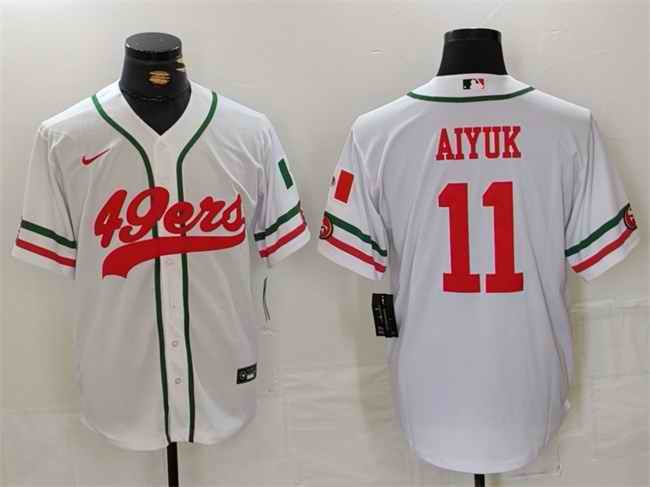 Men's San Francisco 49ers #11 Brandon Aiyuk White With Patch Cool Base Stitched Baseball Jersey