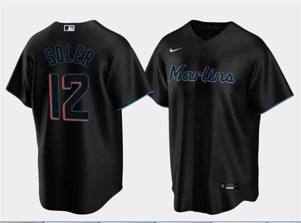 Men's Miami Marlins #12 Jorge Soler Black Cool Base Stitched Jersey