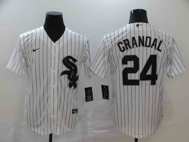 Men's Chicago White Sox #24 Yasmani Grandal White Cool Base Stitched MLB Jersey