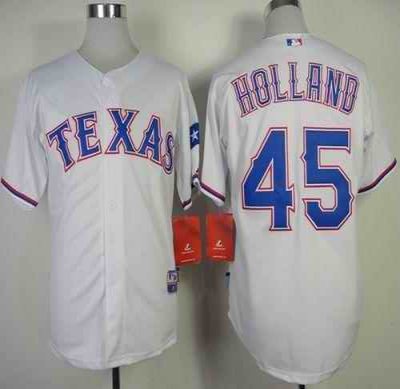 Rangers #45 Derek Holland White Cool Base Stitched MLB Jersey