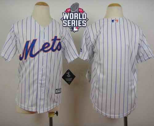 Mets Blank White(Blue Strip) Home Cool Base W/2015 World Series Patch Stitched Youth MLB Jersey