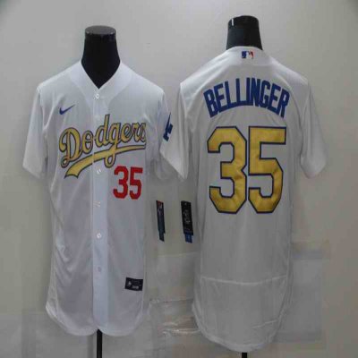 Men's Los Angeles Dodgers #35 Cody Bellinger 2021 White Gold Sttiched Jersey